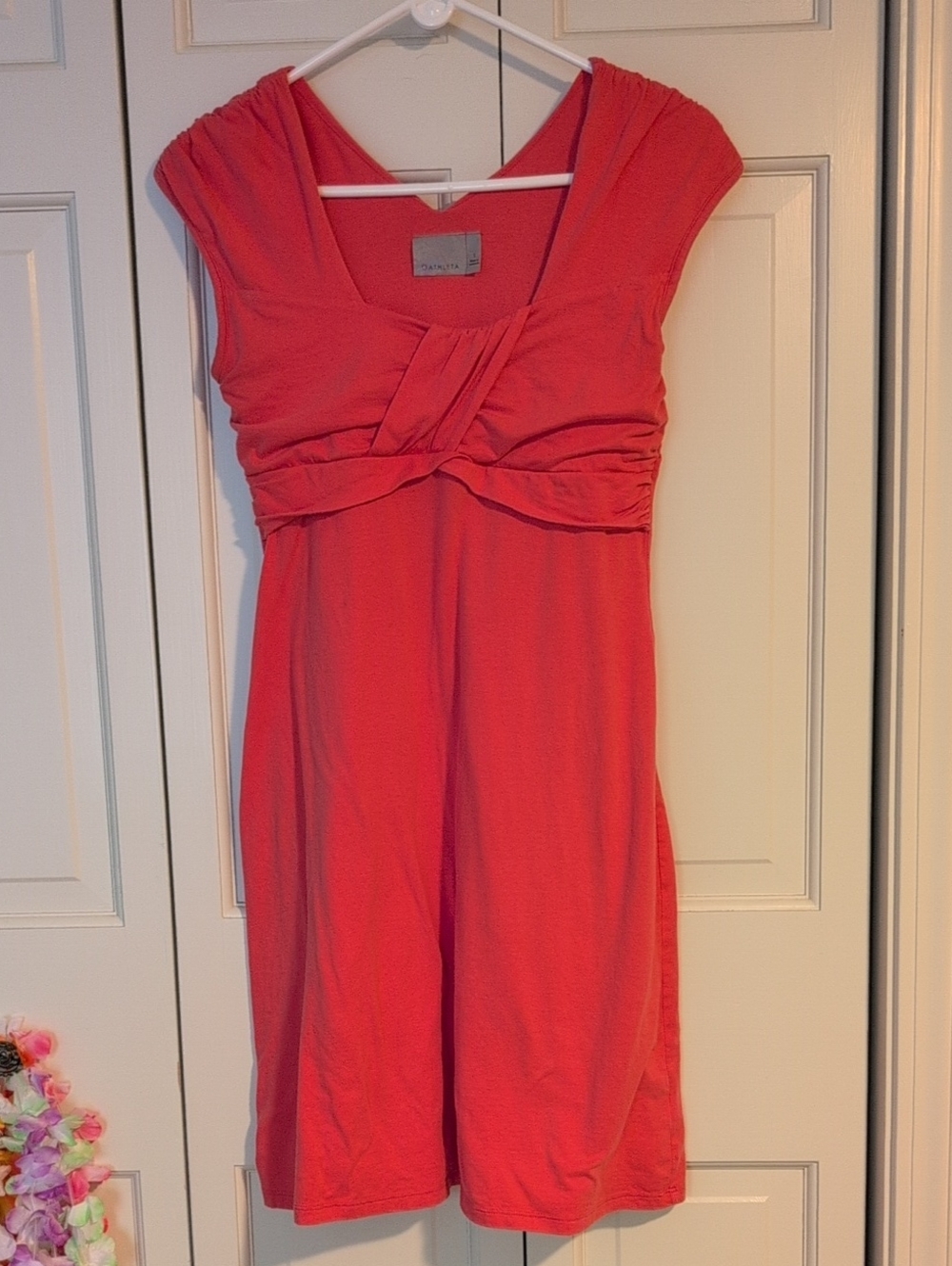 Coral Twist-Front Sleeveless Dress